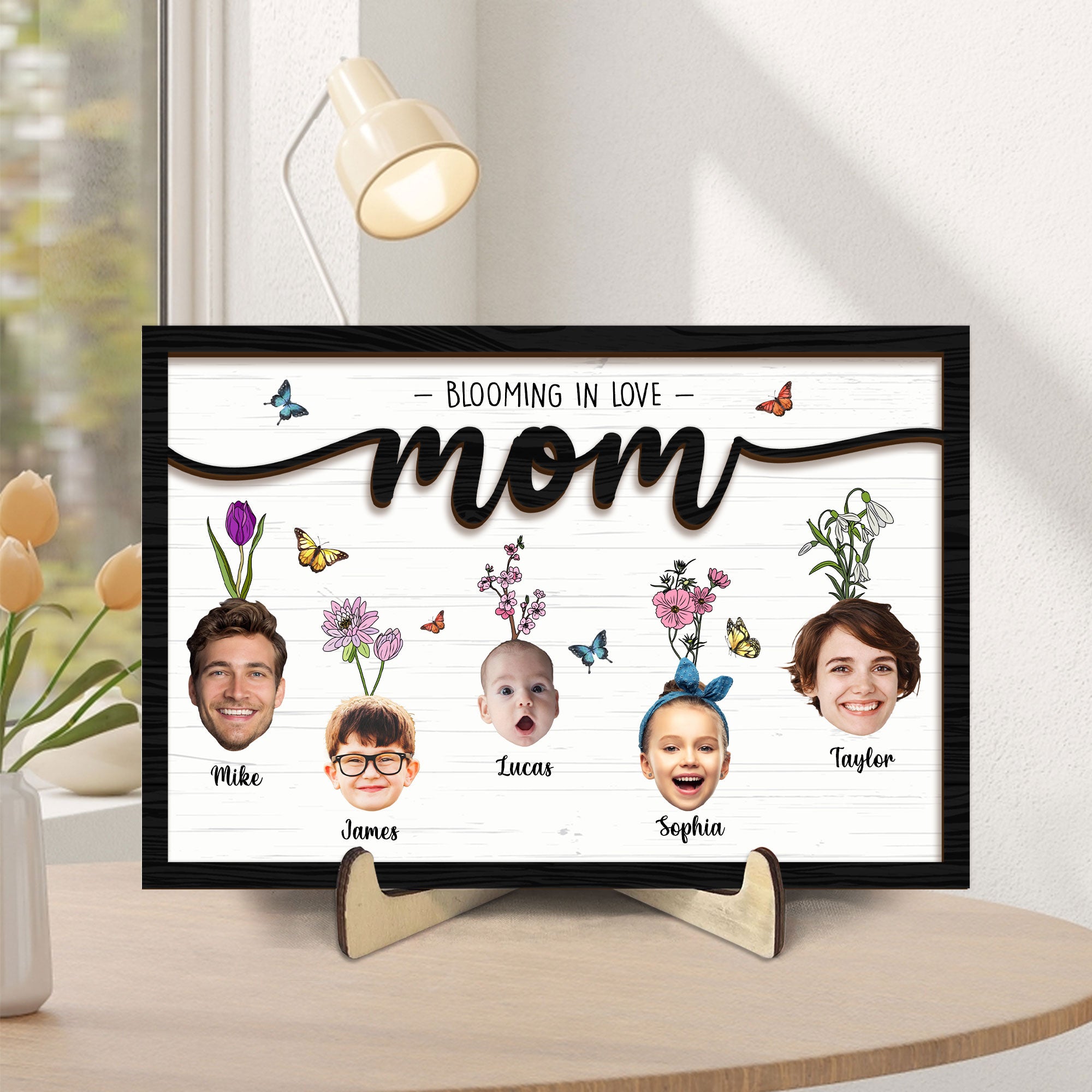 Personalized Mom Wooden Plaque, Custom Photo & Kid's Name Wooden Sign, Blooming In Love Nana Wood Sign, Mother's Day Gift For Mom, Grandma