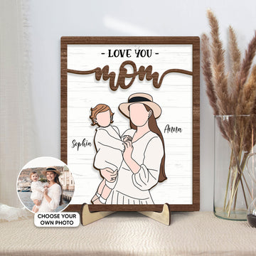 Personalized Photo Mom Wood Plaque, Custom Photo & Name Wooden Sign, Painting Love You Mom Wood Sign, Mother's Day Gift for Mom, Grandma