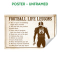 Unframed football poster with vintage lessons artwork and an illustrated player holding a football