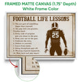White framed football wall art featuring a vintage motivational design and illustrated player