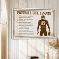 Football wall art displayed in a bright farmhouse-inspired room with white wood paneling