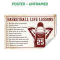 Unframed basketball life lessons poster with a vintage player illustration, basketball, and motivational sports design