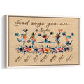 Framed cheerleading wall art with colorful cheerleaders, flowers, and an inspirational faith-themed design