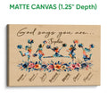 Matte canvas wall art featuring colorful cheerleaders, floral details, and an inspirational faith-themed design