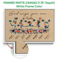 White framed canvas cheerleading wall art with colorful performers and a floral inspirational design