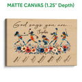 Matte canvas softball wall art with illustrated players, floral artwork, and an inspirational faith-themed design