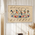 Softball wall art displayed on a light wood-paneled wall in a bright home interior