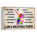 Framed volleyball wall art featuring a colorful jumping player and motivational sports wording