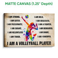 Matte canvas volleyball wall art with a colorful player, volleyball, and bold motivational design