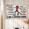 Framed soccer wall art displayed on a light wood wall in a bright home decor setting