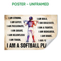 Unframed softball poster featuring a batter illustration, motivational typography, and distressed vintage styling