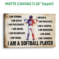 Matte canvas softball wall art with a batter illustration, bold motivational typography, and gallery-style presentation