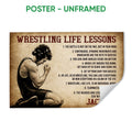 Unframed wrestling poster featuring a sepia-toned wrestler and motivational life lessons