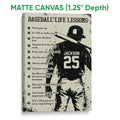 Matte canvas baseball wall art showing a batter, motivational sayings, and a textured black and cream design