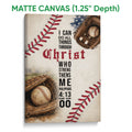 Matte canvas baseball wall art with vintage gloves, baseballs, red stitching, and bold lettering