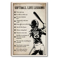 Framed softball wall art featuring a vintage-inspired batter illustration and motivational life lessons