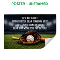 Unframed baseball poster featuring a glove, baseball, bat, stadium lights, and field