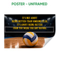 Unframed volleyball poster featuring a motivational design, indoor court, net, and volleyball