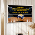 Framed volleyball wall art displayed on a light wood-paneled wall in a home decor setting