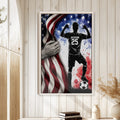 Soccer wall art displayed on a light wood paneled wall in a bright home interior