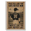 Framed baseball wall art showing a batter in a stadium with sepia tones and bold vintage-style typography