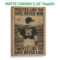 Matte canvas baseball wall art featuring a stadium batter and bold black typography in a sepia palette