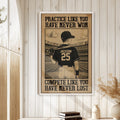 Framed baseball wall art displayed on a bright white paneled wall in a warm home decor setting