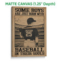 Matte canvas baseball wall art featuring a stadium player and distressed vintage-inspired sepia design