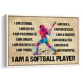 Framed softball wall art featuring a colorful batter, motivational affirmations and a bold sports design