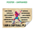 Unframed softball poster with a colorful batter, motivational affirmations and a textured neutral background