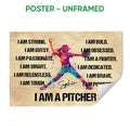 Unframed softball poster with a colorful pitcher illustration and motivational typography
