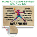 White framed canvas softball wall art featuring a colorful pitcher and bold motivational design