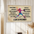 Framed softball wall art displayed in a bright room with white wood walls