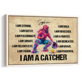 Framed softball wall art featuring a colorful catcher illustration and bold motivational affirmations