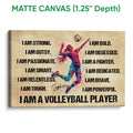 Matte canvas volleyball wall art with a colorful action figure, volleyball, and bold inspirational lettering