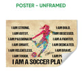 Unframed soccer poster featuring a colorful player kicking a ball with motivational affirmation text
