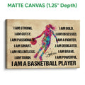 Matte canvas basketball wall art with a vibrant player illustration and motivational affirmation design