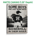 Matte canvas baseball wall art featuring a stadium player and bold monochrome design