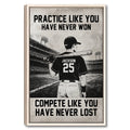 Framed baseball wall art featuring a batter in a stadium with bold black motivational typography