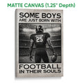 Matte canvas football wall art featuring a stadium player and dramatic black and white artwork