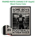 Framed football canvas wall art shown with a black frame and monochrome stadium artwork