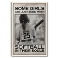 Framed softball wall art featuring a helmeted player with a bat in a vintage black and white design