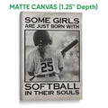 Matte canvas softball wall art featuring a helmeted player and bat in a monochrome design