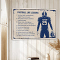 Football motivational wall art displayed in a bright room with white paneled walls and a natural wood frame