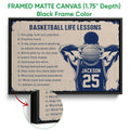 Black framed basketball canvas wall art with distressed navy and cream design