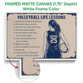 White framed canvas volleyball wall art showing the motivational design and close-up surface detail