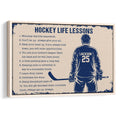 Framed hockey wall art featuring a player with a stick and motivational hockey lessons
