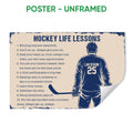 Unframed hockey poster with a player illustration, hockey stick, and inspirational lessons