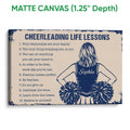 Matte canvas cheerleading wall art with a navy and cream cheerleader design