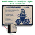 Black framed cheerleading canvas wall art with pom-poms and motivational text